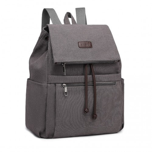 EB2233 - Kono Canvas Clamshell Drawstring School Backpack - Grey | Neil's Luggage Store