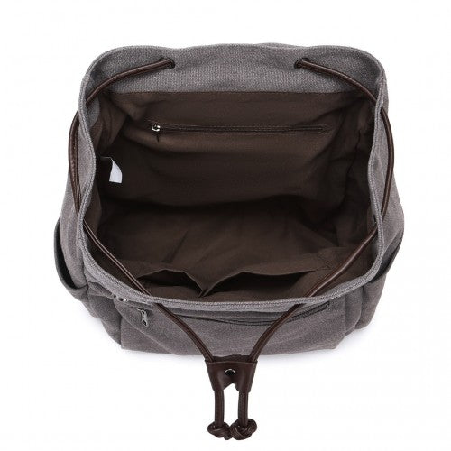 EB2233 - Kono Canvas Clamshell Drawstring School Backpack - Grey | Neil's Luggage Store