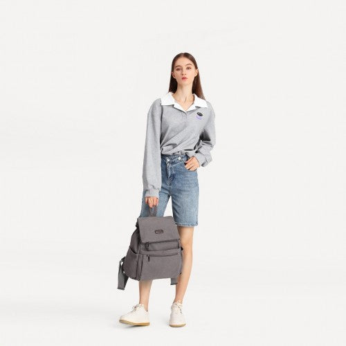 EB2233 - Kono Canvas Clamshell Drawstring School Backpack - Grey | Neil's Luggage Store