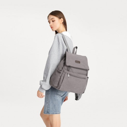 EB2233 - Kono Canvas Clamshell Drawstring School Backpack - Grey | Neil's Luggage Store