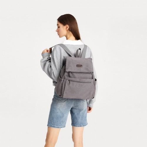 EB2233 - Kono Canvas Clamshell Drawstring School Backpack - Grey | Neil's Luggage Store