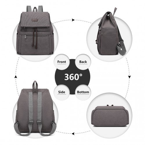 EB2233 - Kono Canvas Clamshell Drawstring School Backpack - Grey | Neil's Luggage Store
