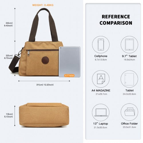 EH2045 - Kono Canvas Multi-Functional Cross Body Bag - Brown | Neil's Luggage Store