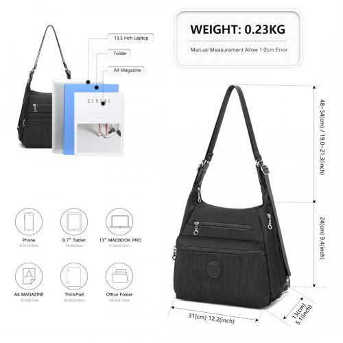 EH2063 - Kono Three Way Multipurpose Casual Shoulder Bag With Double Zippers - Black | Neil's Luggage Store