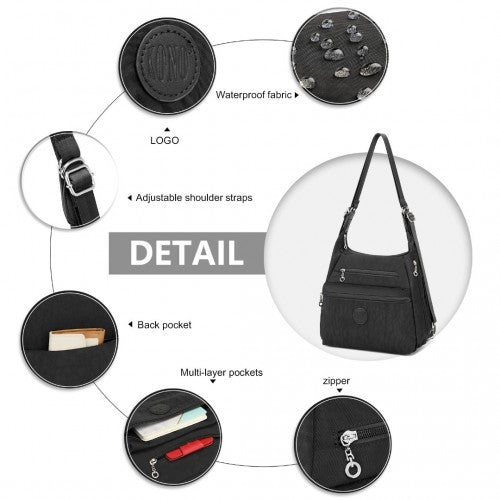 EH2063 - Kono Three Way Multipurpose Casual Shoulder Bag With Double Zippers - Black | Neil's Luggage Store