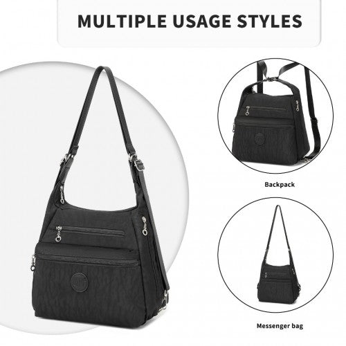 EH2063 - Kono Three Way Multipurpose Casual Shoulder Bag With Double Zippers - Black | Neil's Luggage Store