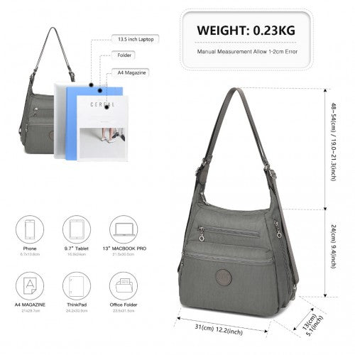 EH2063 - Kono Three Way Multipurpose Casual Shoulder Bag With Double Zippers - Grey | Neil's Luggage Store