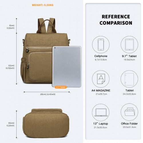 EH2107 - Kono Multi Way Anti-theft Waterproof Backpack Shoulder Bag - Khaki | Neil's Luggage Store