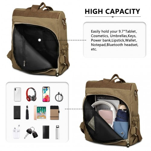 EH2107 - Kono Multi Way Anti-theft Waterproof Backpack Shoulder Bag - Khaki | Neil's Luggage Store