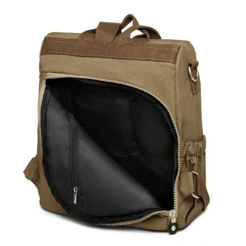 EH2107 - Kono Multi Way Anti-theft Waterproof Backpack Shoulder Bag - Khaki | Neil's Luggage Store