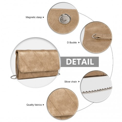 EH2257 - Miss Lulu Stylish Twill Clutch Leather Chain Evening Bag - Gold | Neil's Luggage Store