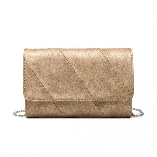 EH2257 - Miss Lulu Stylish Twill Clutch Leather Chain Evening Bag - Gold | Neil's Luggage Store