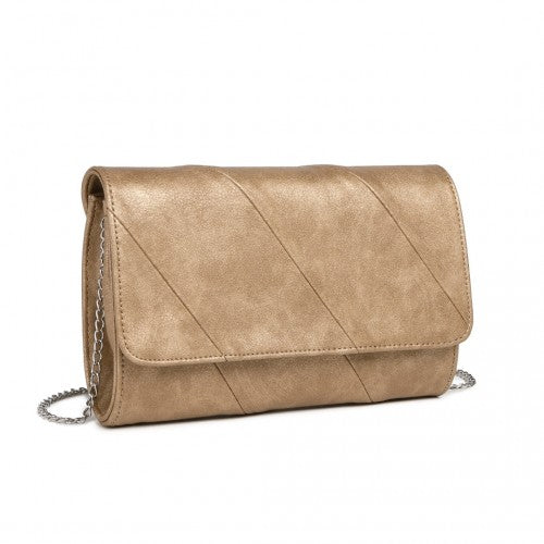 EH2257 - Miss Lulu Stylish Twill Clutch Leather Chain Evening Bag - Gold | Neil's Luggage Store