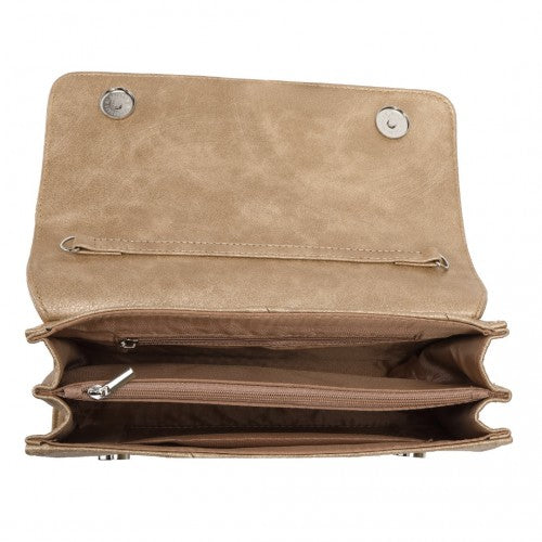 EH2257 - Miss Lulu Stylish Twill Clutch Leather Chain Evening Bag - Gold | Neil's Luggage Store
