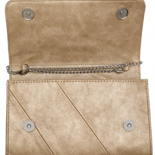 EH2257 - Miss Lulu Stylish Twill Clutch Leather Chain Evening Bag - Gold | Neil's Luggage Store