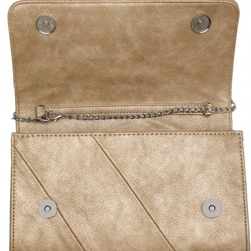 EH2257 - Miss Lulu Stylish Twill Clutch Leather Chain Evening Bag - Gold | Neil's Luggage Store