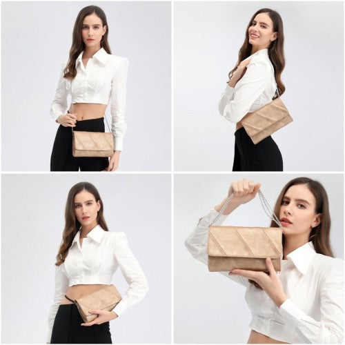 EH2257 - Miss Lulu Stylish Twill Clutch Leather Chain Evening Bag - Gold | Neil's Luggage Store