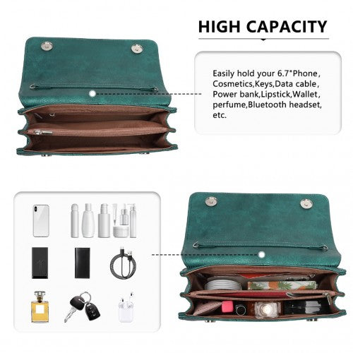 EH2257 - Miss Lulu Stylish Twill Clutch Leather Chain Evening Bag - Green | Neil's Luggage Store