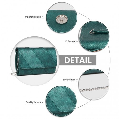 EH2257 - Miss Lulu Stylish Twill Clutch Leather Chain Evening Bag - Green | Neil's Luggage Store