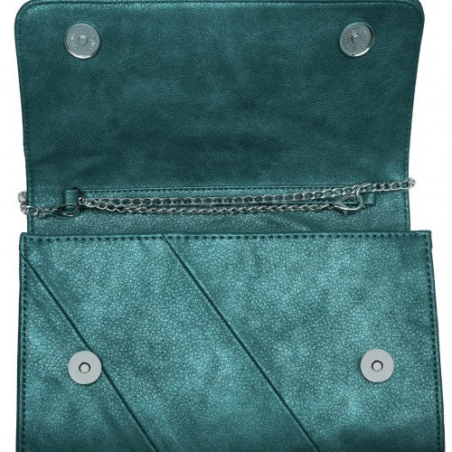 EH2257 - Miss Lulu Stylish Twill Clutch Leather Chain Evening Bag - Green | Neil's Luggage Store