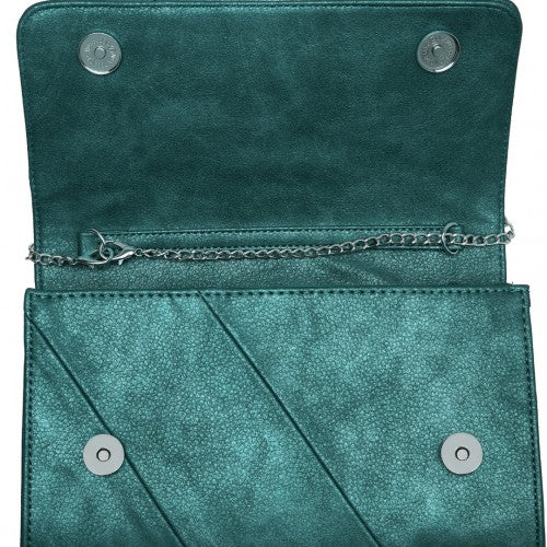 EH2257 - Miss Lulu Stylish Twill Clutch Leather Chain Evening Bag - Green | Neil's Luggage Store