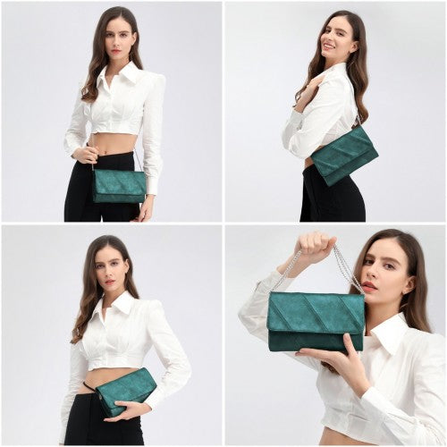EH2257 - Miss Lulu Stylish Twill Clutch Leather Chain Evening Bag - Green | Neil's Luggage Store