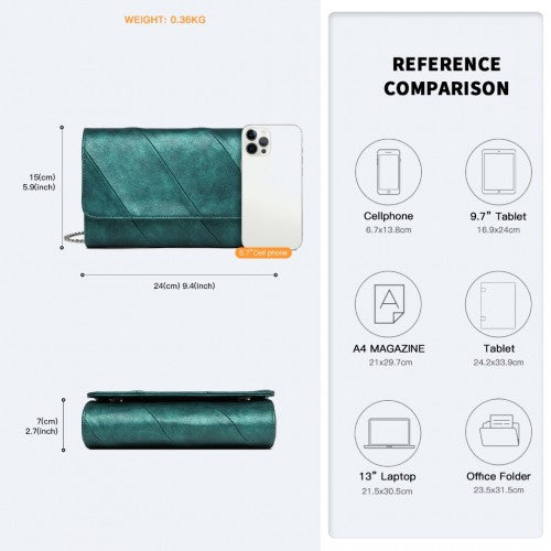 EH2257 - Miss Lulu Stylish Twill Clutch Leather Chain Evening Bag - Green | Neil's Luggage Store