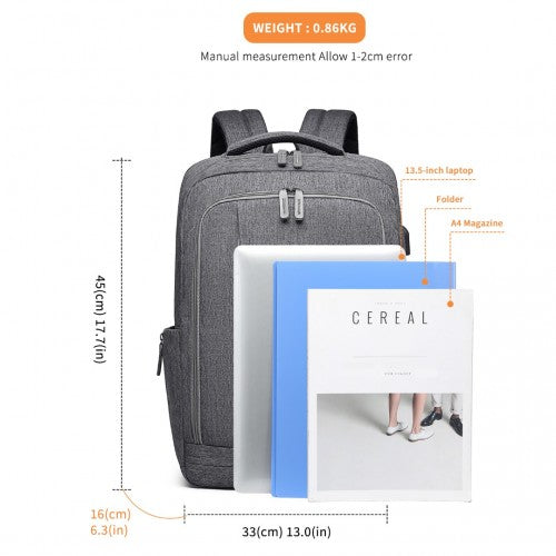 EM2111 - Kono Multi-Compartment Backpack with USB Port - Grey | Neil's Luggage Store