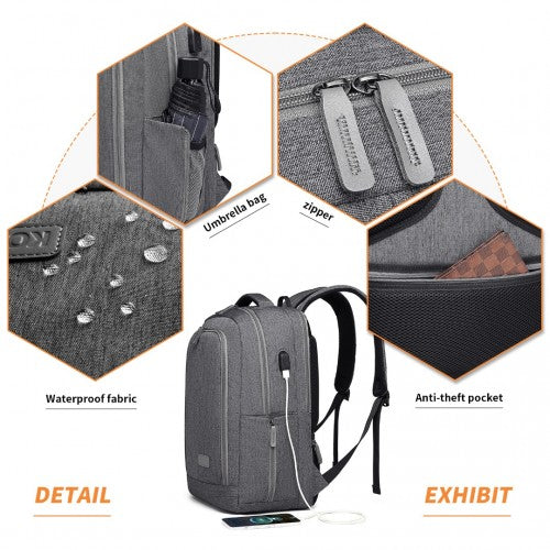EM2111 - Kono Multi-Compartment Backpack with USB Port - Grey | Neil's Luggage Store