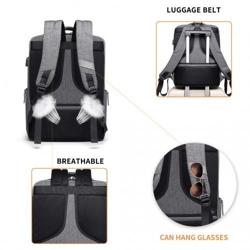 EM2111 - Kono Multi-Compartment Backpack with USB Port - Grey | Neil's Luggage Store
