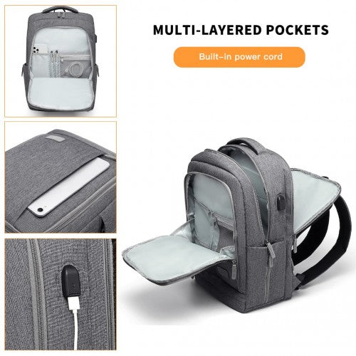 EM2111 - Kono Multi-Compartment Backpack with USB Port - Grey | Neil's Luggage Store