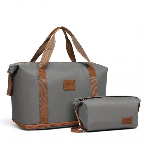 EA2212 - Kono Two Pieces Expandable Durable Waterproof Travel Duffel Bag Set - Grey And Brown | Neil's Luggage Store