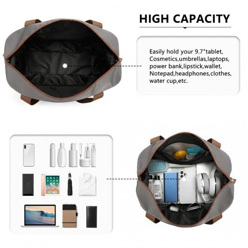 EA2212 - Kono Two Pieces Expandable Durable Waterproof Travel Duffel Bag Set - Grey And Brown | Neil's Luggage Store