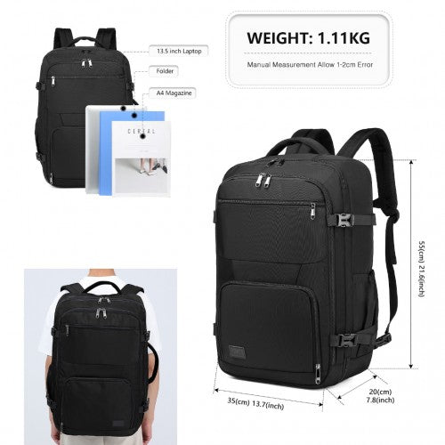 Kono Multifunctional Portable Travel Backpack Cabin Bag - Black