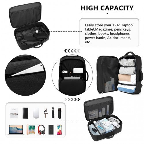Kono Multifunctional Portable Travel Backpack Cabin Bag - Black