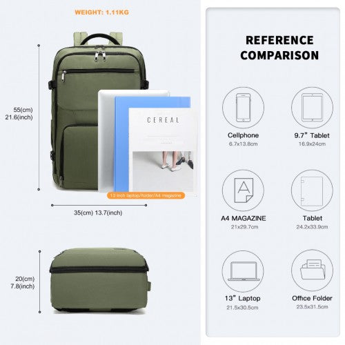EM2207 - Kono Multifunctional Portable Travel Backpack Cabin Luggage Bag - Green | Neil's Luggage Store