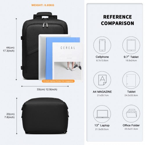 EM2231M - Kono Lightweight Cabin Bag Travel Business Backpack - Black | Neil's Luggage Store