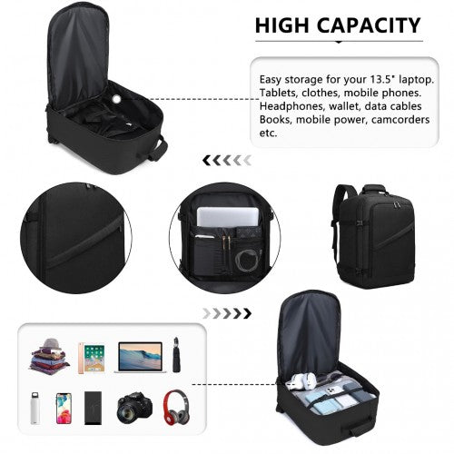 EM2231M - Kono Lightweight Cabin Bag Travel Business Backpack - Black | Neil's Luggage Store