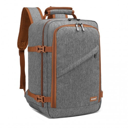 EM2231S - Kono Lightweight Cabin Bag Travel Business Backpack - Grey And Brown | Neil's Luggage Store
