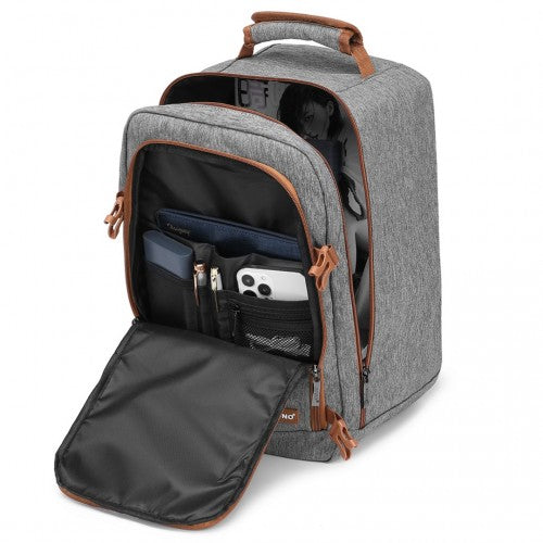EM2231S - Kono Lightweight Cabin Bag Travel Business Backpack - Grey And Brown | Neil's Luggage Store