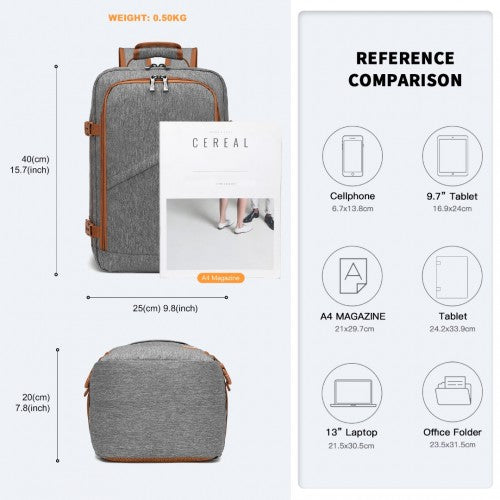 EM2231S - Kono Lightweight Cabin Bag Travel Business Backpack - Grey And Brown | Neil's Luggage Store