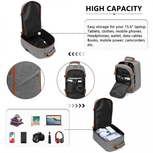 EM2231S - Kono Lightweight Cabin Bag Travel Business Backpack - Grey And Brown | Neil's Luggage Store