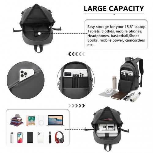 EM2349 - Kono PVC Coated Water-Resistant Tech Backpack With USB Charging Port - Grey | Neil's Luggage Store