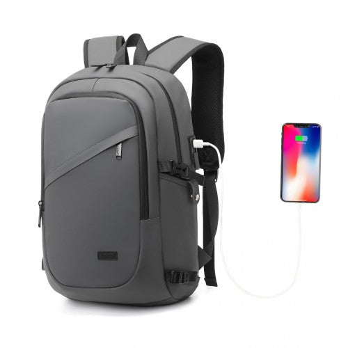 EM2349 - Kono PVC Coated Water-Resistant Tech Backpack With USB Charging Port - Grey | Neil's Luggage Store