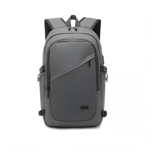 EM2349 - Kono PVC Coated Water-Resistant Tech Backpack With USB Charging Port - Grey | Neil's Luggage Store