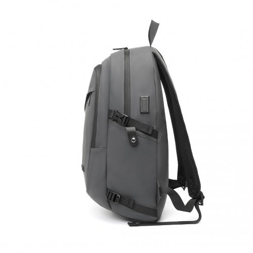 EM2349 - Kono PVC Coated Water-Resistant Tech Backpack With USB Charging Port - Grey | Neil's Luggage Store