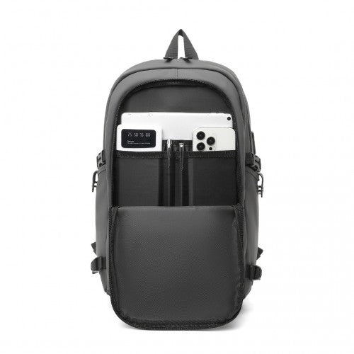 EM2349 - Kono PVC Coated Water-Resistant Tech Backpack With USB Charging Port - Grey | Neil's Luggage Store