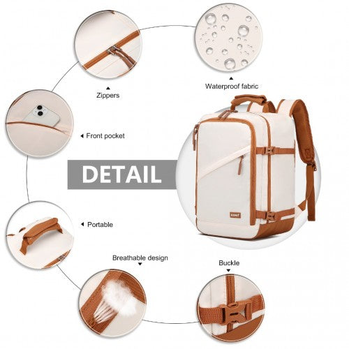 Kono Lightweight Cabin Travel & Business Backpack - Beige & Brown