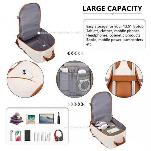 Kono Lightweight Cabin Travel & Business Backpack - Beige & Brown