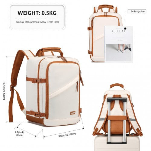 Kono Lightweight Cabin Travel & Business Backpack - Beige & Brown